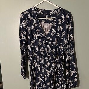 BOGO Floral Wrap Dress - Navy and White